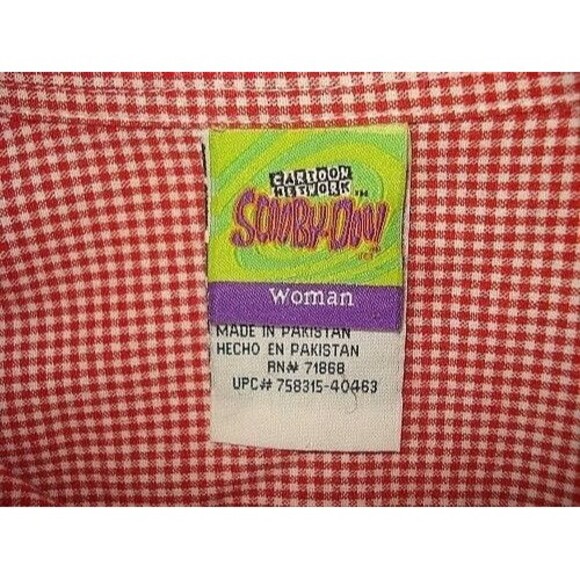 Scooby-Doo Shirt Cartoon Network Embroidered Button Up Red Checkered Size 22 - Picture 7 of 7